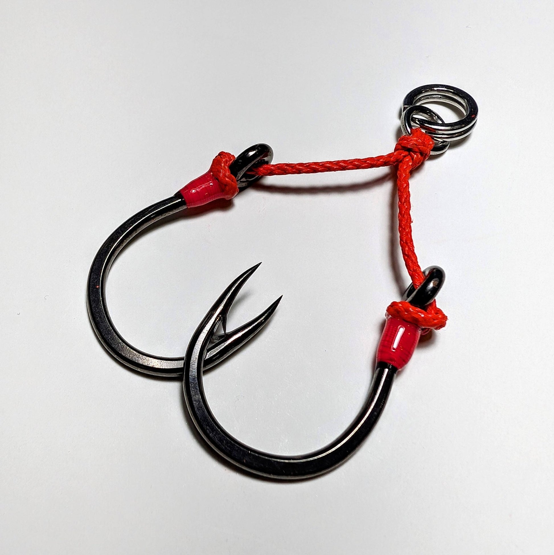 SPJigging Twin Assist Hook with VMC 7264-200 lb pe line - 300 lb split ring and solid ring